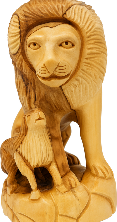 Handmade Olive Wood Sculpture Lamb with Lion