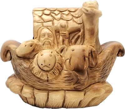 Hand-Carved Olive Wood Noah’s Ark Statue from the