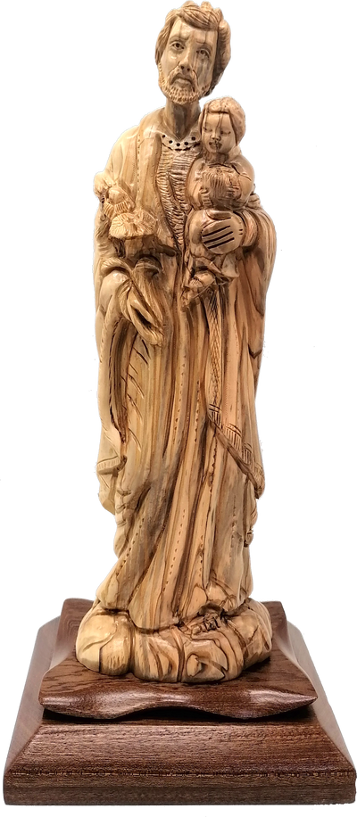 Olive Wood Saint Joseph and Baby Jesus Statue from
