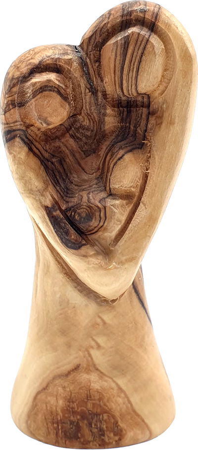 Heart Shaped Olive Wood Holy Family Statue from Bethlehem 4.6 Inch