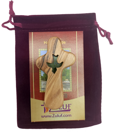 🕊️ Handcrafted Olive Wood Comfort Cross with Dove Cut-Out – Made in Bethlehem | Comes with Gift Bag & Certificate | Zuluf Holy Land Gift
