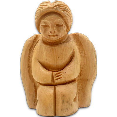 Hand carved olive wood angel from Bethlehem, Holy Land — a timeless abstract figure in genuine Palestinian olive wood.