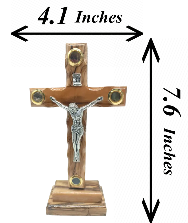 Bethlehem olive wood tabletop catholic crucifix handcrafted decor - 18cm