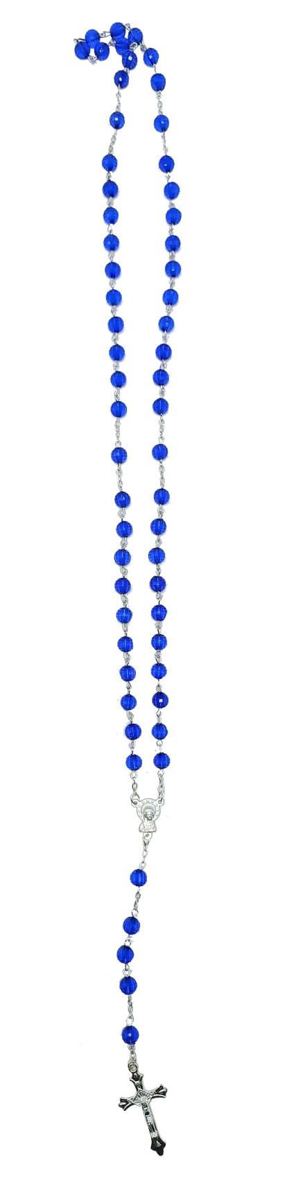 Blue rosary with silver tone chain and crucifix - rosaries