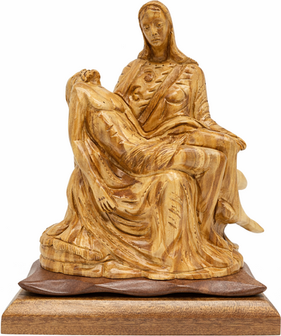 Hand Carved Olive Wood Pietà Statue 11” | Handmade Bethlehem Holy Land Christian Sculpture