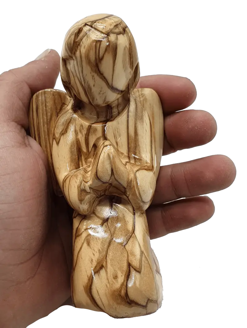 Faceless olive wood angel hand carved in bethlehem 4.8 inch - angels