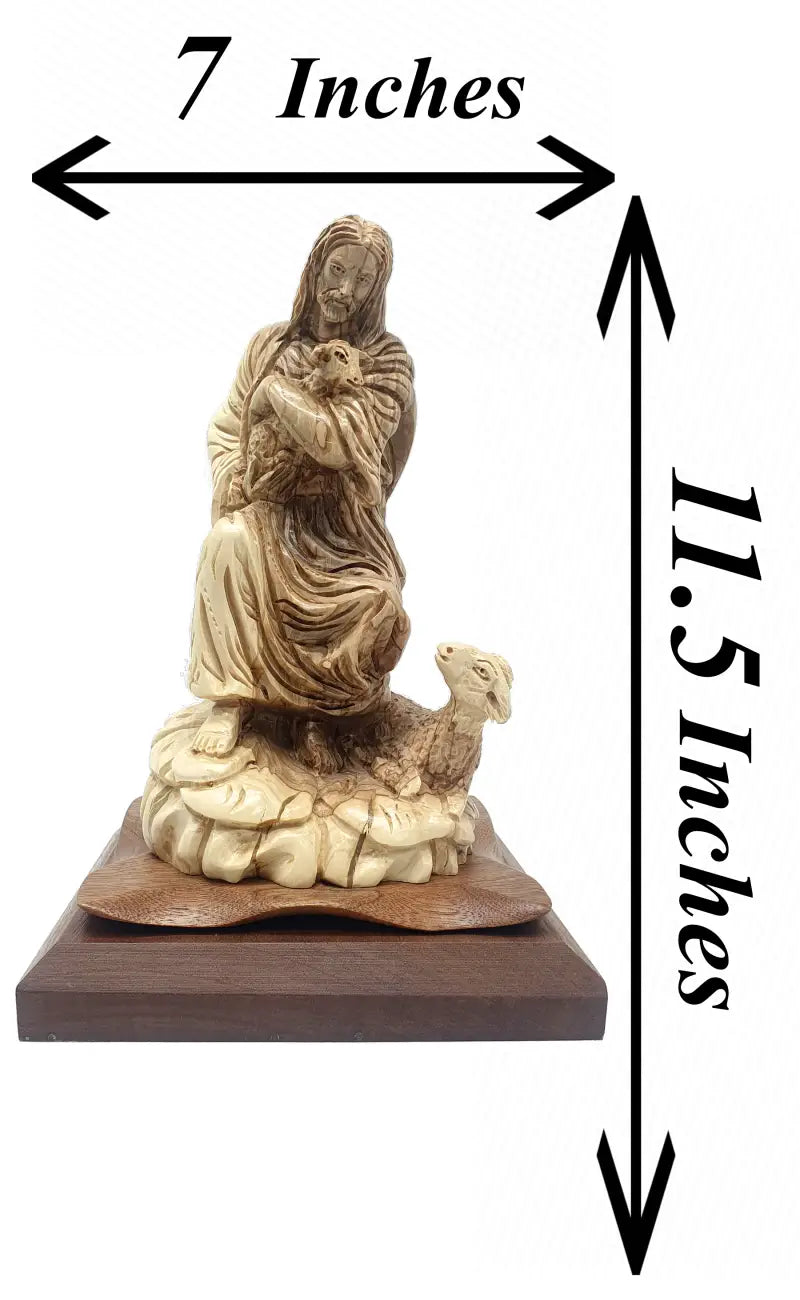 Good shepherd olive wood statue handcrafted in the holy land - figures