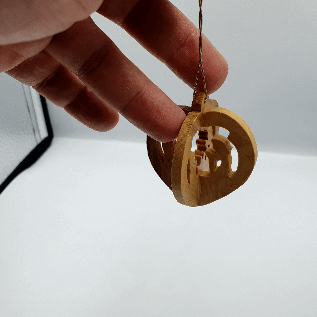Hand carved nativity heart ornament olive wood from bethlehem - ornaments