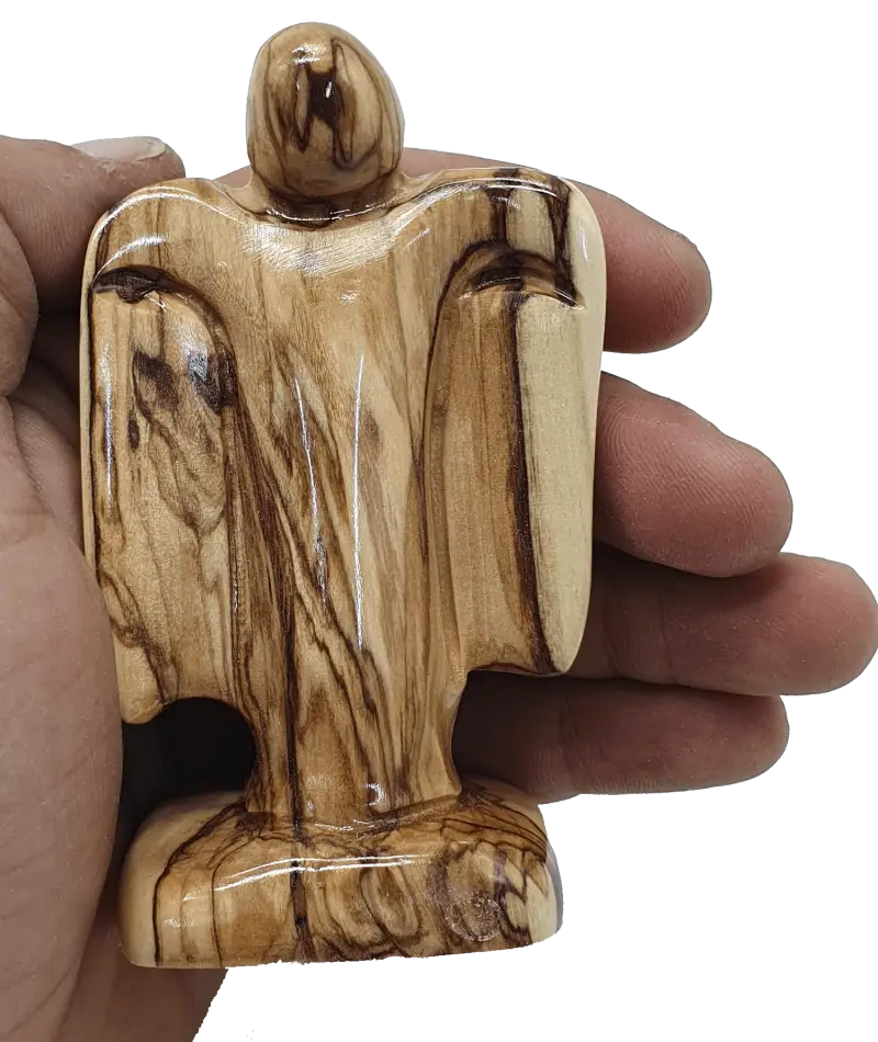 Hand carved olive wood guardian angel figurine from bethlehem angels