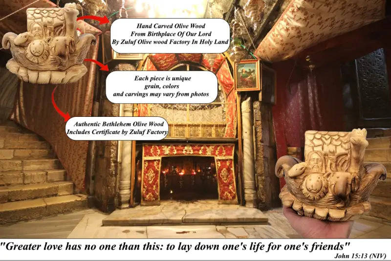 Hand-carved olive wood noah’s ark statue from the holy land - figures