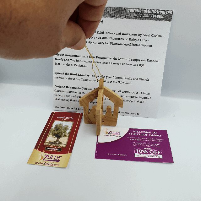 Hand carved olive wood ornament house holiday decor - ornaments