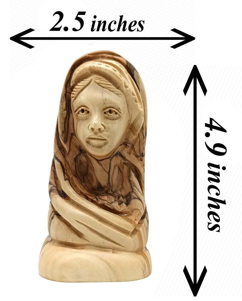 Hand-carved olive wood virgin mary bust 7.5 inch - figures