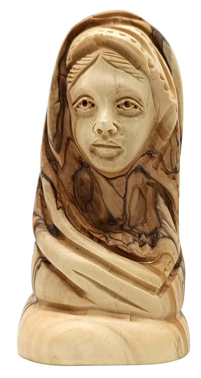 Hand-carved olive wood virgin mary bust 7.5 inch - figures