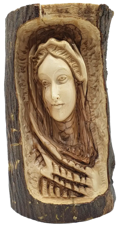 Hand-carved olive wood virgin mary face sculpture from bethlehem - figures