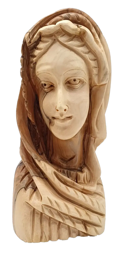 Hand-carved olive wood virgin mary head from bethlehem religious decor - figures
