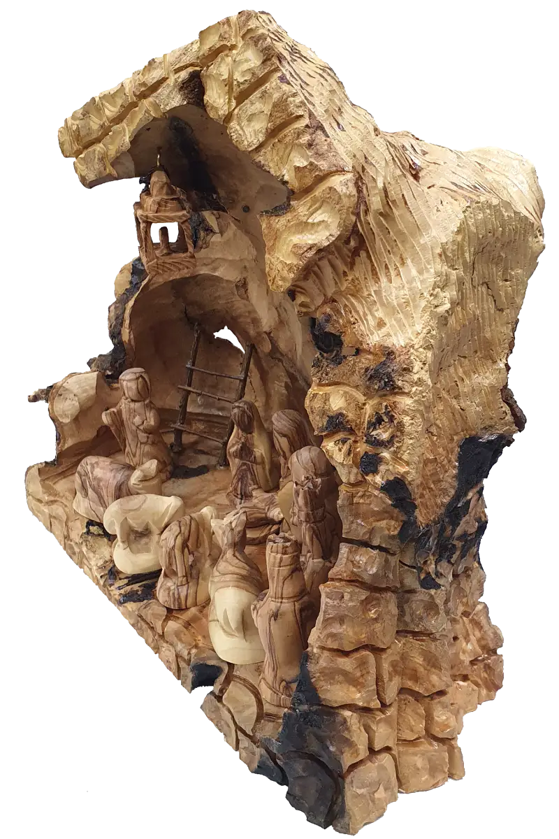 Handcrafted bethlehem nativity cave art holy family display - nativities