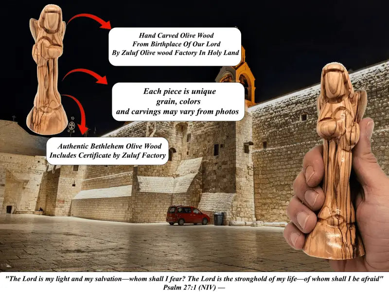 Handcrafted olive wood angel figurine warm and simple design - figures