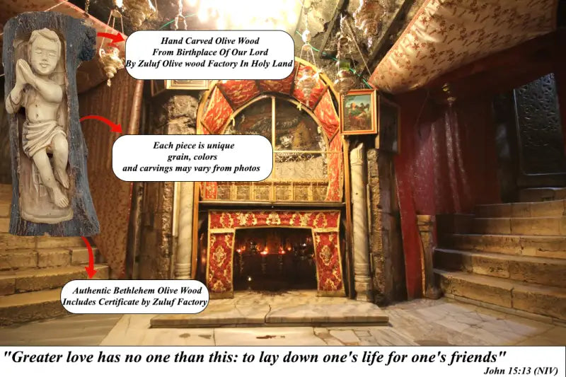 Handcrafted olive wood baby jesus statue nativity figurine 9.5 inch