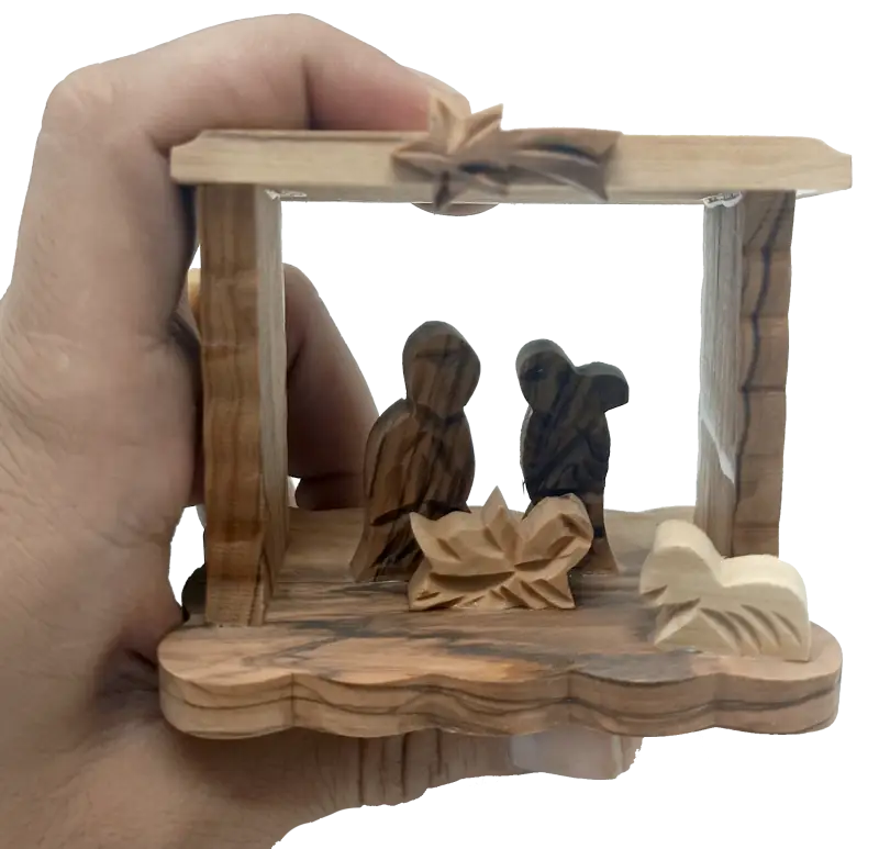 Handcrafted olive wood holy family nativity scene from bethlehem – compact christmas creche - nativities
