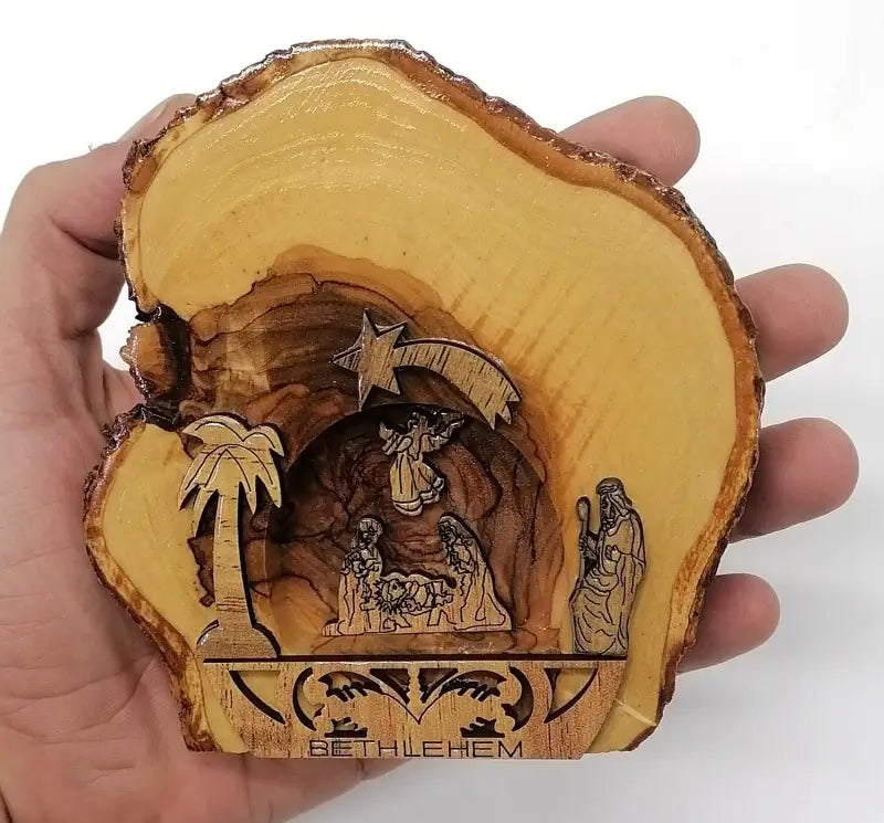 Handcrafted olive wood nativity scene ornament from bethlehem nativities