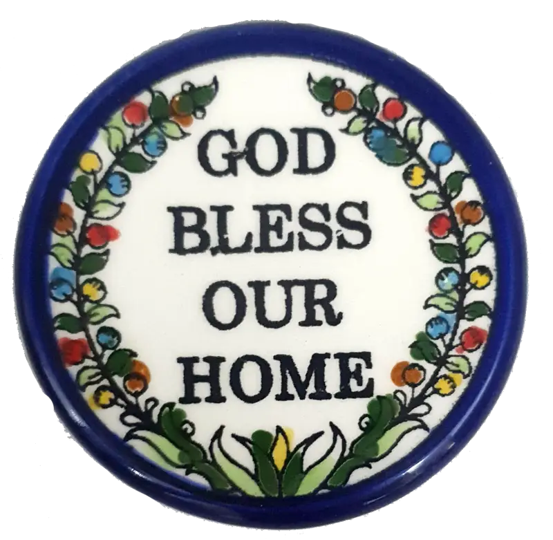 Handmade ceramic magnet authentic palestinian artisanal souvenir - cr026 god bless our home