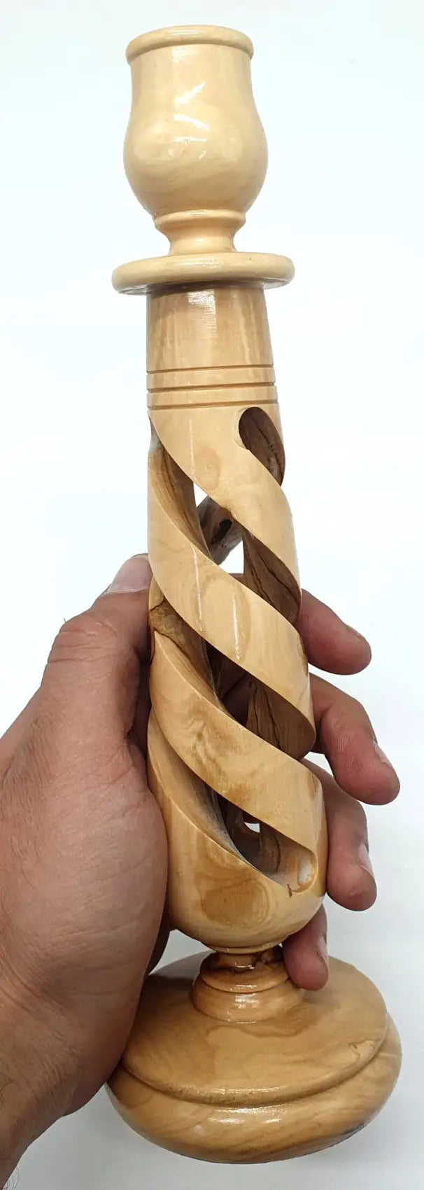 Handmade olive wood long spiral candle holder - lathe