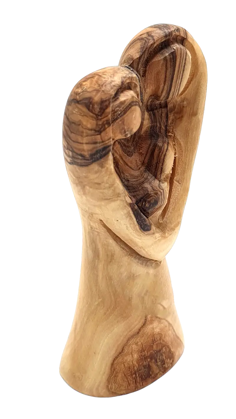 Heart shaped olive wood holy family statue from bethlehem