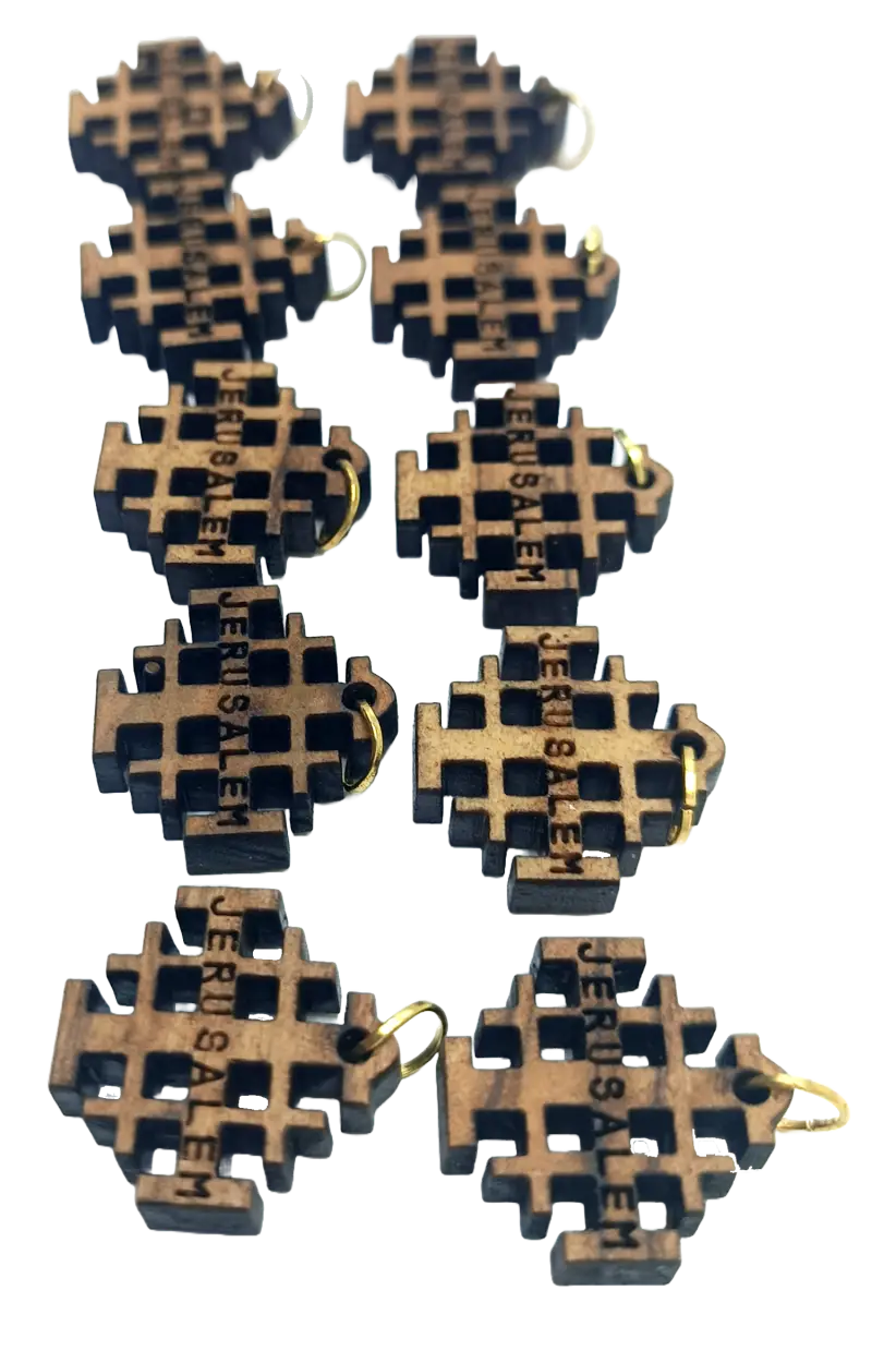 Jerusalem cross wooden charm pendant – 0.8’’ x compact laser-cut religious keepsake - charm