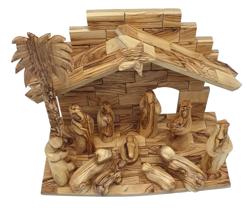 Large hand-carved olive wood nativity set with stable – 12-piece holy family from bethlehem - nativities