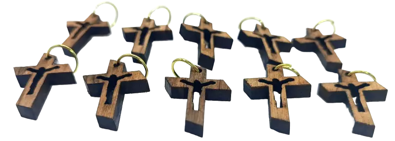 Laser-cut crucifix wooden pendant – 1.14’’ x 0.78’’ rustic cross with christ silhouette - 10 - charm