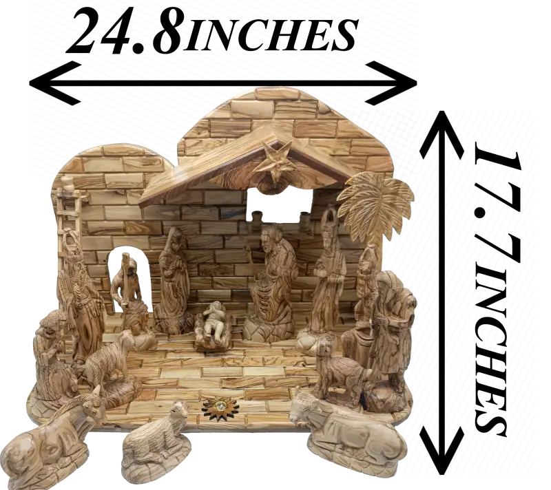 Luxury olive wood nativity set from bethlehem – hand-carved stable with 17-piece figurine collection | authentic holy