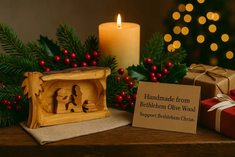 Mini olive wood bark nativity scene from bethlehem – hand carved holy family set nativities