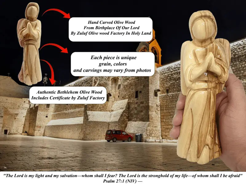 Olive wood angel figurine hand carved in bethlehem - angels