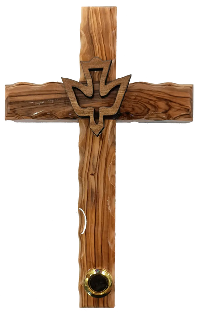 Olive wood dove cross with holy land soil from bethlehem