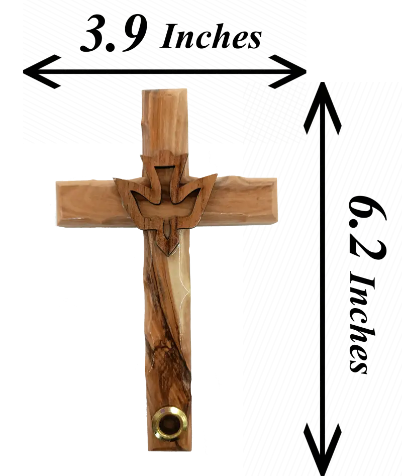 Olive wood dove cross with holy land soil from bethlehem - 6.2iches