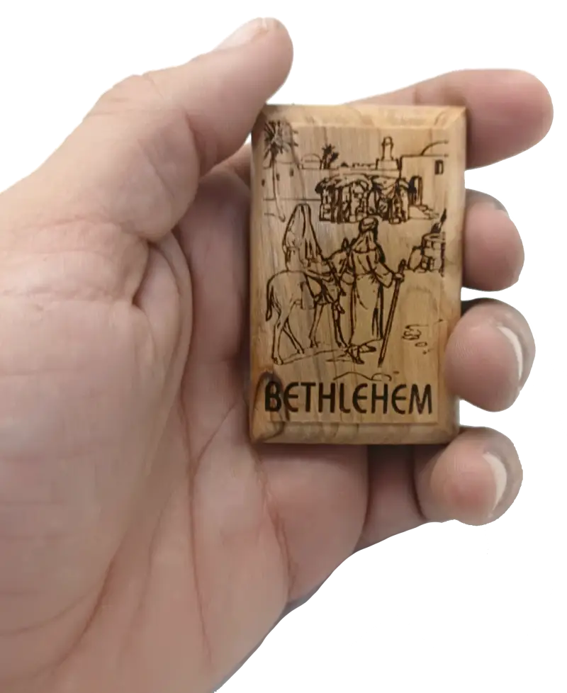 Olive wood magnet – journey to bethlehem scene - magnet