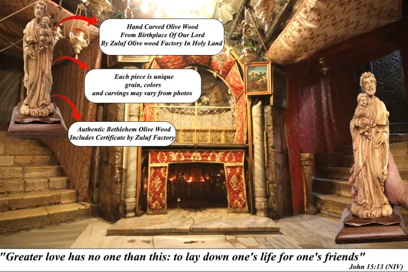 Olive wood saint joseph and baby jesus statue from bethlehem - figures