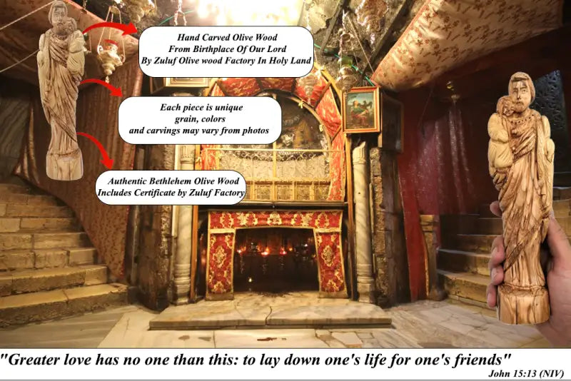 Olive wood saint joseph and baby jesus statue from bethlehem - figures