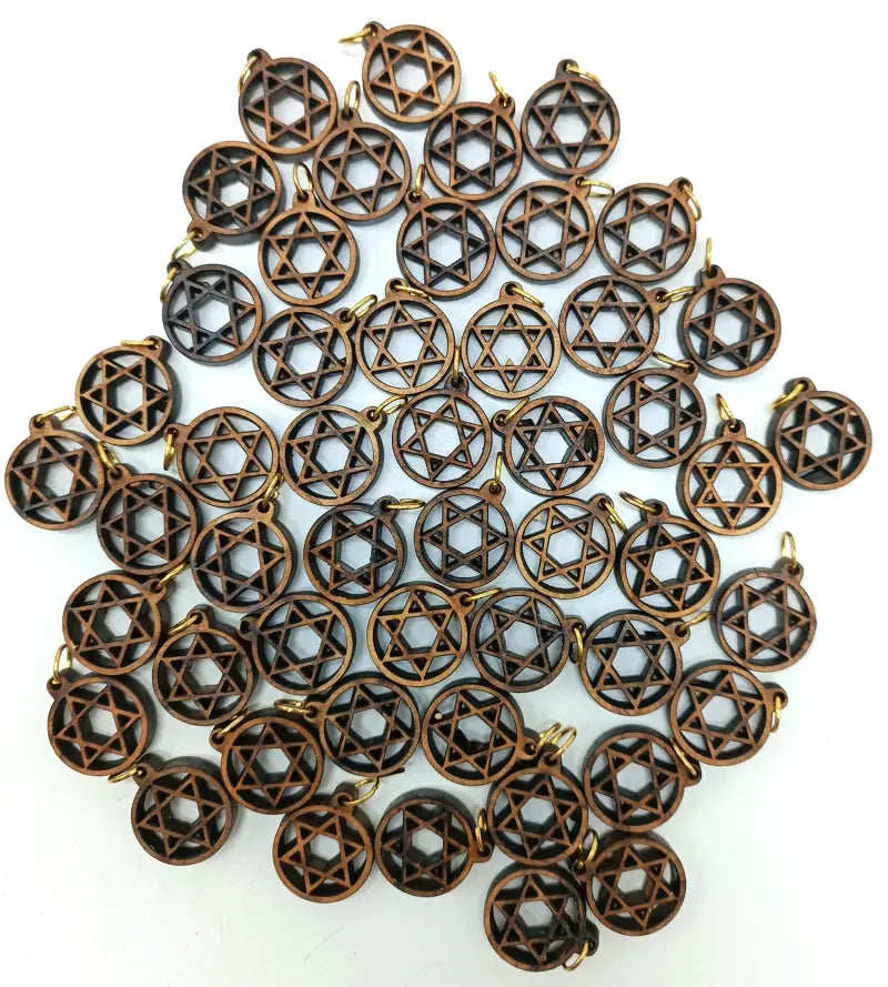 Olive wood star of david charms set 10 - charm