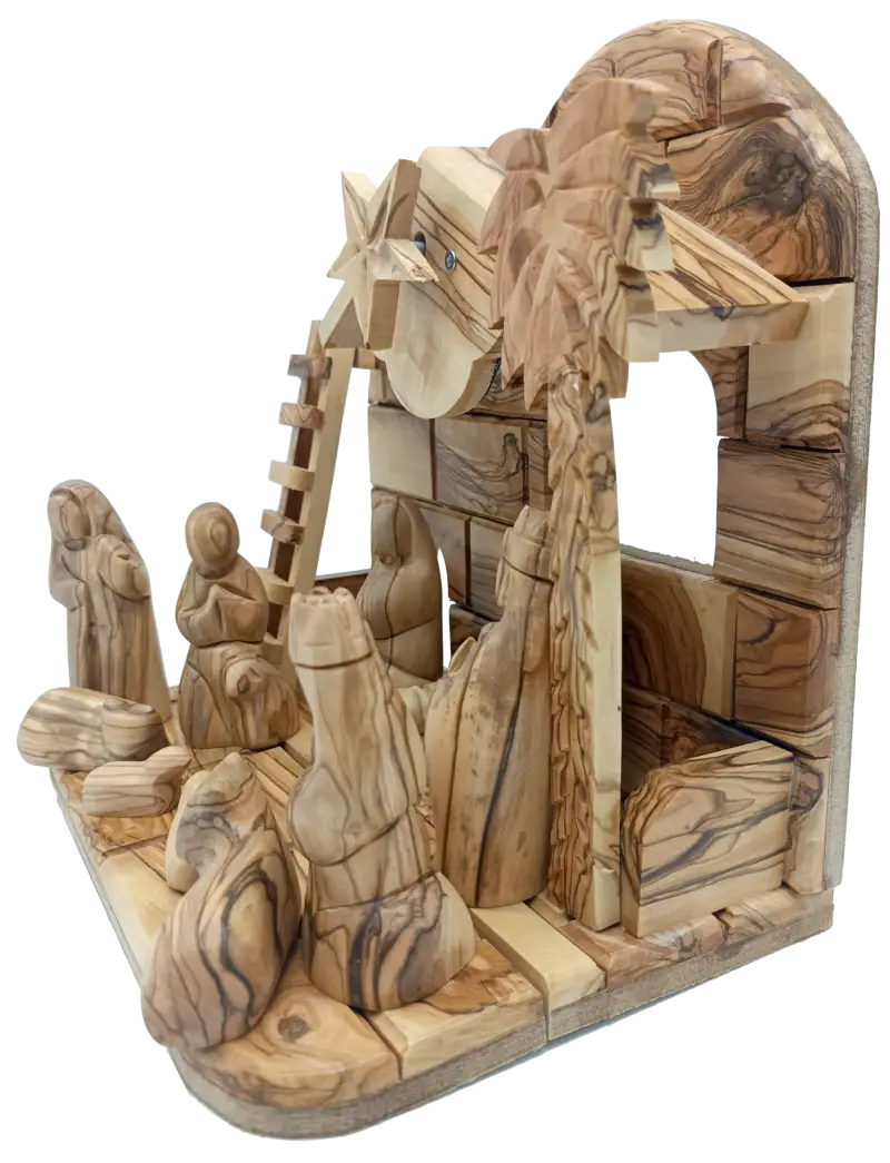 Premium hand-carved olive wood nativity scene from bethlehem – complete christmas set with 12 figurines & stable creche
