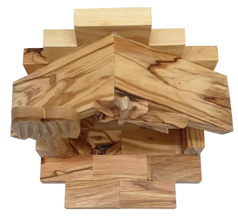 Zuluf hand-carved nativity set scene with bark roof from bethlehem - nativities