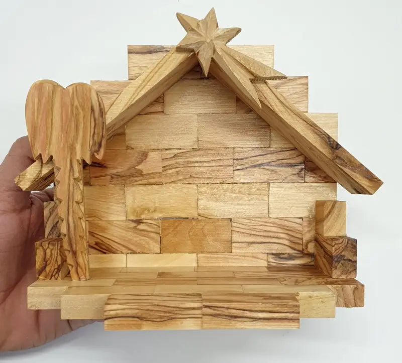 Zuluf hand-carved nativity set scene from the holy land with bark roof