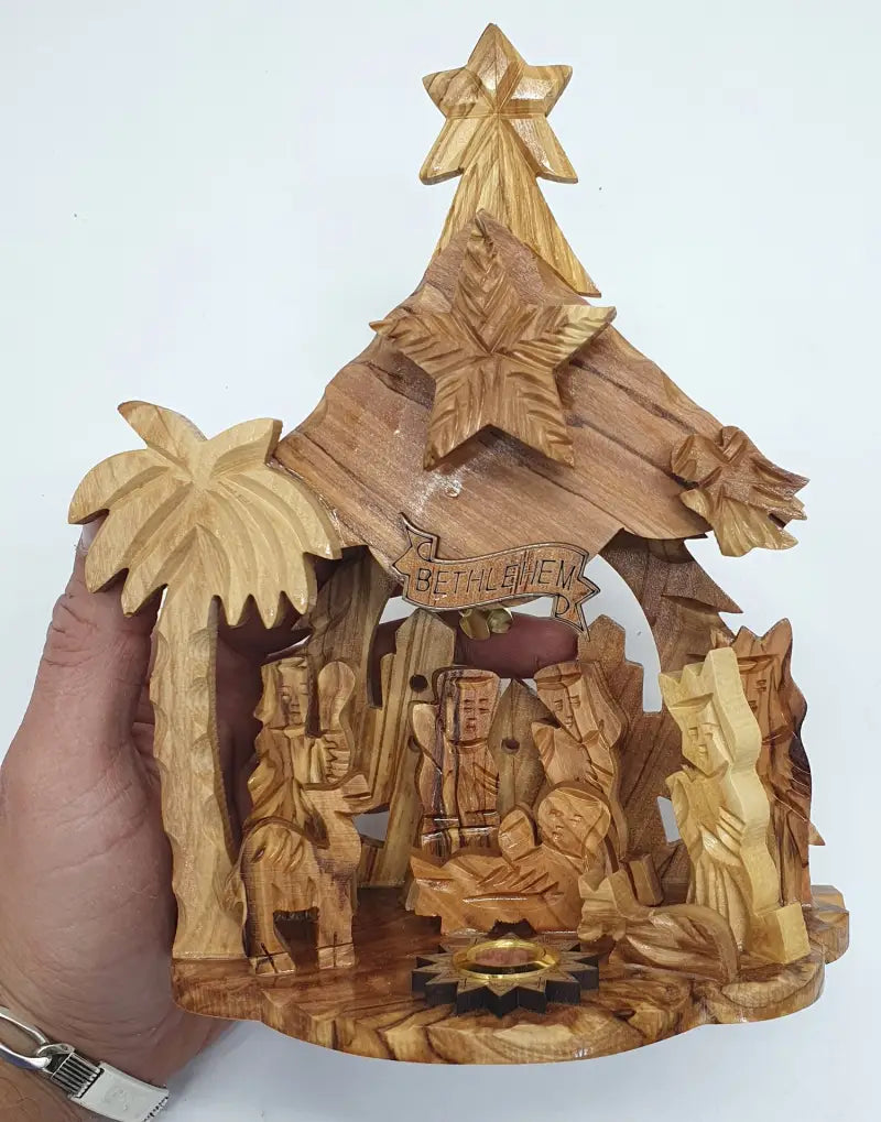 Zuluf hand-carved nativity set with musical accompaniment from bethlehem