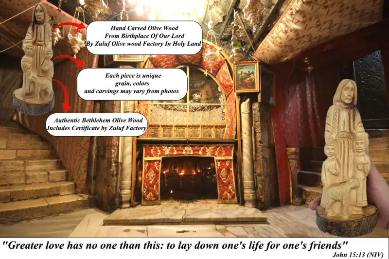 Zuluf handcrafted olive wood good shepherd statue 8.5 inch