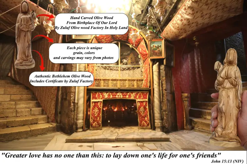 Zuluf handcrafted olive wood good shepherd statue 9.2 inches