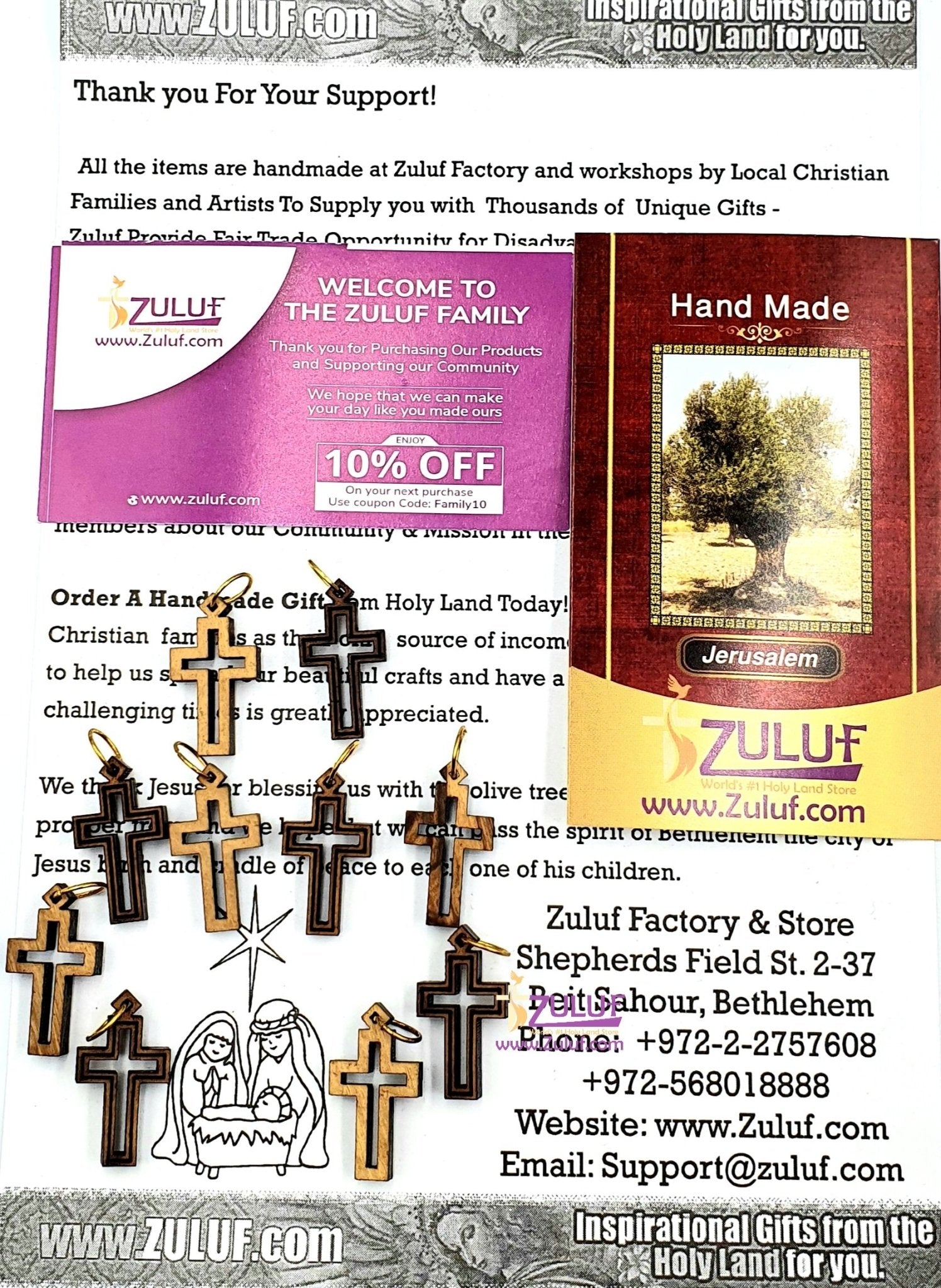 10 Olive Wood Crosses Pen227 Rosary Supplies Charms - Zuluf