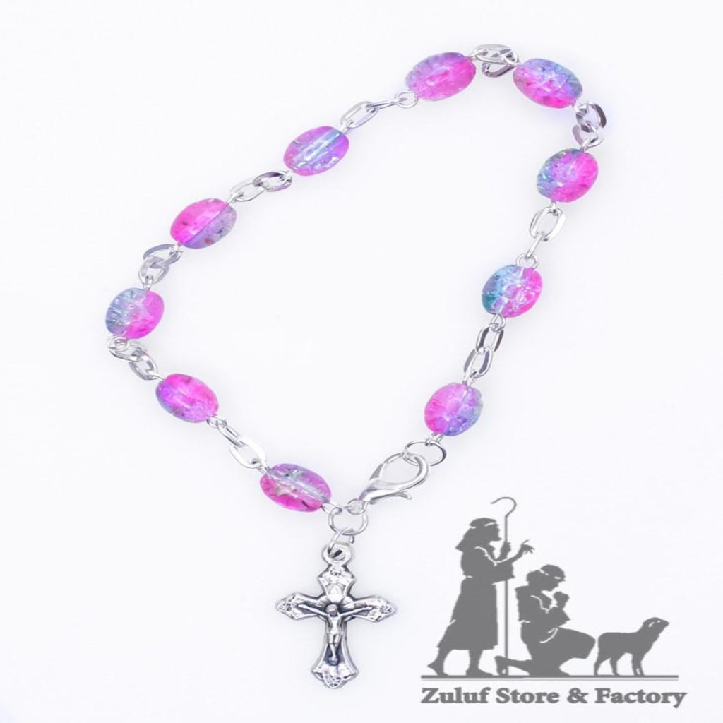 Crystal Rosary Bracelet With Silver Chain and Crucifix - BRA003 - Zuluf