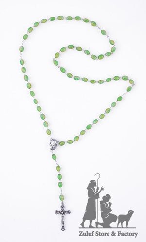 Green Crystal Beads Rosary Catholic Necklace Hand Made Rosary - ROS031 - Zuluf