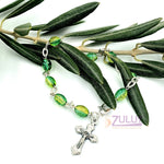 Green Crystal Rosary Bracelet With Silver Chain and Crucifix - BRA069 - Zuluf