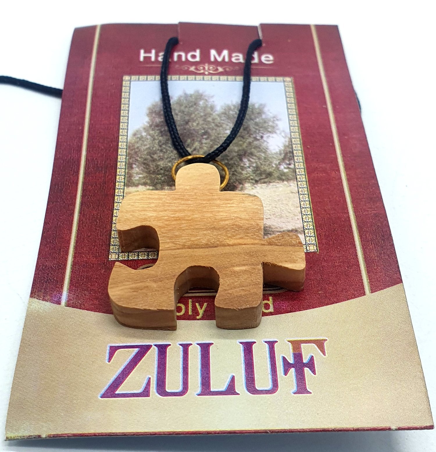 Handmade Olive Wood Puzzle Piece Friendship Necklaces - Symbolic Connection for Two Friends - 1.5 Inches - Zuluf